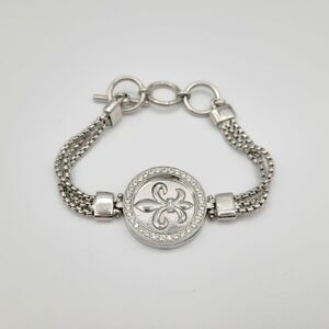 Silvertone Fleur-de-Lis Reversible Bracelet – Removable Medallion Rhinestone